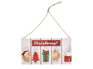 Drevená závesná tabuľka 22cm Christmas s ozdobnými štipcami - biela
