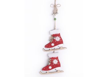 Drevená závesná vianočná ozdoba 10cm - červené korčule
