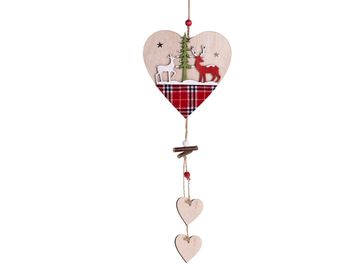 Drevená závesná vianočná ozdoba 40cm - srdce s ozdobami