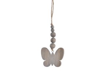 Drevená závesná vintage ozdoba - motýľ s korálkami - sivý