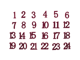 Drevené adventné čísla so zamatovým povrchom - bordové