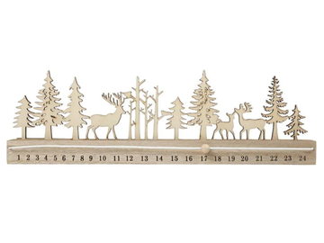 Drevené adventné počítadlo 40cm - časová os so stromčekmi a jeleňmi