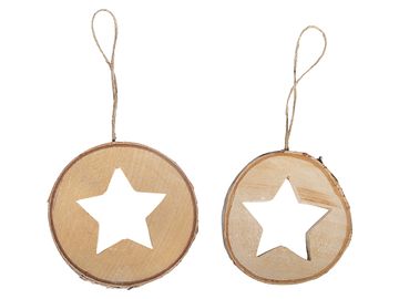 Drevené brezové závesné ozdoby 2ks - kruhy hviezdy