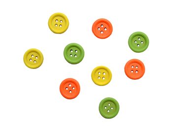 Drevené gombíky 15mm - 9ks - zelené, žlté, oranžové
