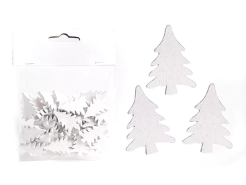 Drevené mini ozdoby 24ks - biele stromčeky