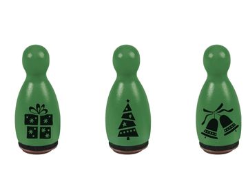 Drevené mini pečiatky 3ks - stromček, darček, zvončeky