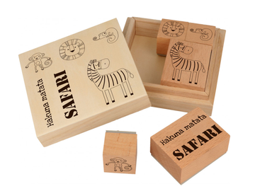 Drevené pečiatky v škatuli ARTEMIO 5ks - Safari - Hakuna Matata