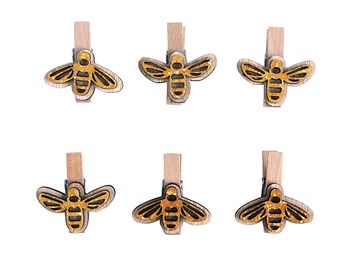 Drevené štipce 6ks glitrované - včely