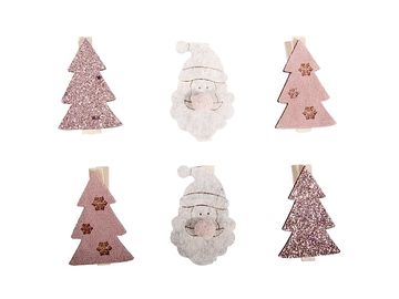 Drevené štipce vianočné 6ks - stromčeky, Santa
