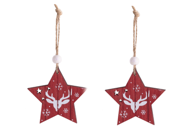 Drevené vianočné ozdoby 2ks - červené hviezdičky