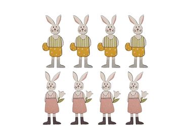 Drevené vintage ozdoby 4,5cm 8ks - pastelové zajačiky