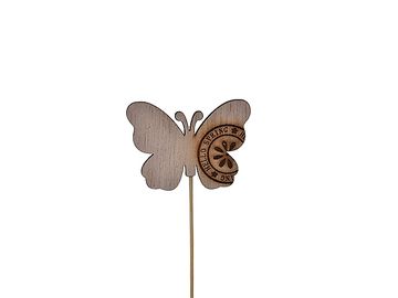 Drevené zapichovací motýľ na špajli 21cm - prírodné s pečiatkou