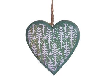 Drevené závesné vintage srdce - zelené so stromčekmi