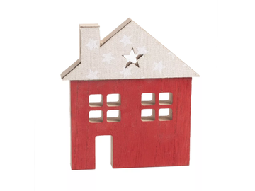 Drevený dekoračný domček 14x13cm - červený