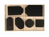 Dýhové drevené štítky 36ks čierne tabuľové - rôzne tvary