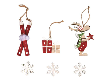 Dýhové vianočné výrezy 6ks - lyže, sobík a vločky
