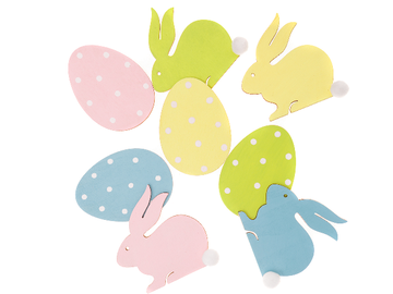 Dýhové výrezy 4cm 8ks - zajace a vajíčka - pastelové farby