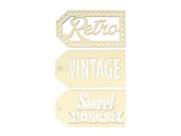 Dýhové výrezy štítky 3ks - Retro, vintage