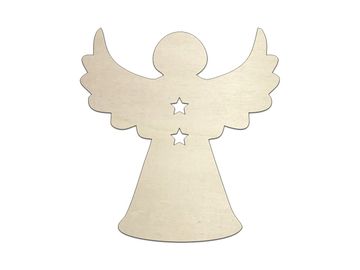 Dýhový drevený výrez 7cm - Anjel s hviezdičkami