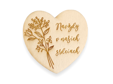 Dýhový drevený výrez, nápis 7cm gravírované srdce - navždy v našich srdciach
