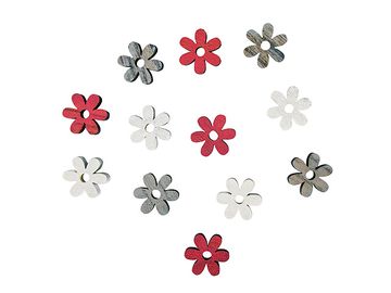 Farbené drevené výrezy - kvety - 12ks - biele, sivé, ružové