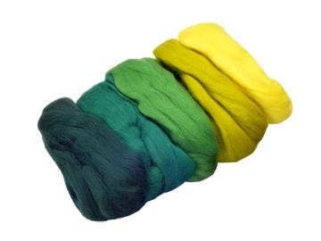 Farebná Merino vlna - plsť 50g - zelené odtiene