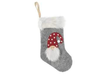Filcová vianočná ponožka so škriatkom 26cm - sivá