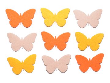 Filcové výrezy 4cm 9ks - motýle - oranžové