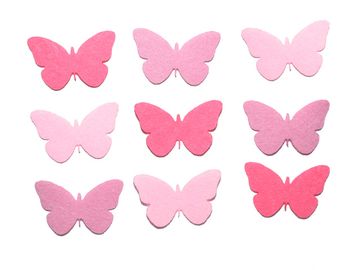 Filcové výrezy 4cm 9ks - motýle - ružové