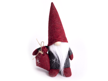 Filcový vianočný škriatok Gnóm 20cm - bordový s darčekom