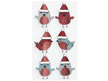 Kartónové vianočné 3D samolepky - vtáčiky