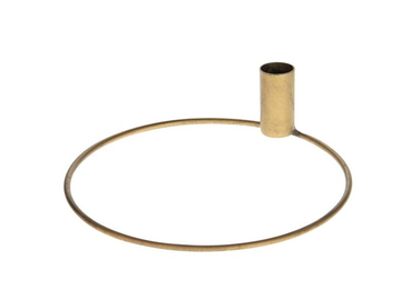 Kovový aranžérsky kruh - základ 20cm so stojanom na dlhú sviečku - zlatý