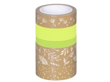 Kraftové lepiace washi pásky 5ks - lúčne motívy zelené