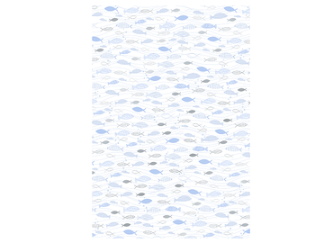 Kreatívny papier biely A4 s potlačou - metalické rybičky - modré