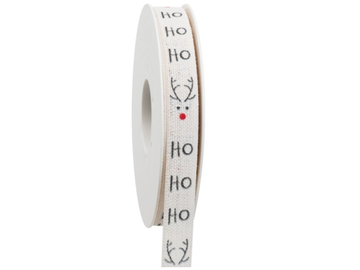 Ľanová vianočá stuha 15mm biela - Ho Ho Ho