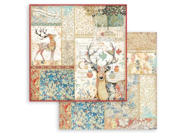 Obojstranný scrapbookový papier - jeleň, vianočný patchwork