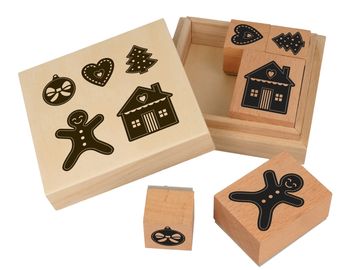 Pečiatky v drevenej krabičke ARTEMIO 5ks - symboly Vianoc