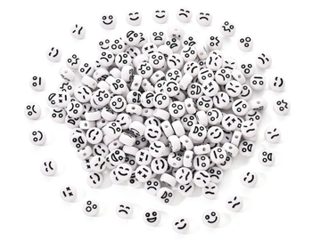 Plastové korálky okrúhle cca 200ks - biele emoji