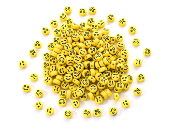 Plastové korálky okrúhle cca 200ks - žlté emoji