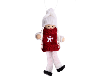 Pletené vianočné dievčatko závesné 13cm - bielo bordové