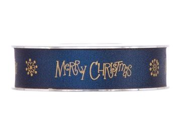Prémiová saténová stuha 25mm tmavá modrá - Merry Christmas