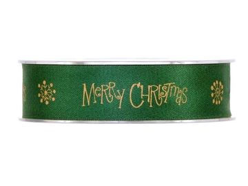 Prémiová saténová stuha 25mm tmavá zelená - Merry Christmas