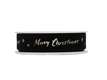 Prémiová zamatová stuha 25mm Merry Christmas - čierna
