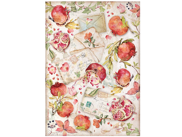 Ryžový papier A4 - Casa Granada - granátové jablká a listy