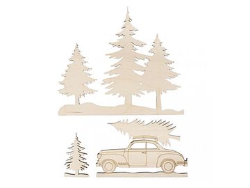 Sada drevených výrezov - auto a stromy