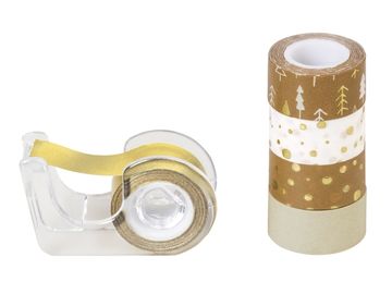 Sada mini washi pásiek s rollerom 5x3m - vianočné zlaté