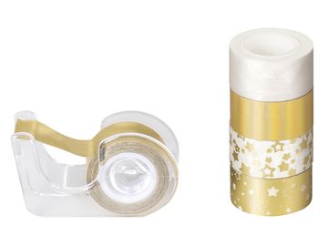 Sada mini washi pásiek s rollerom 5x3m - zlaté s hviezdičkami