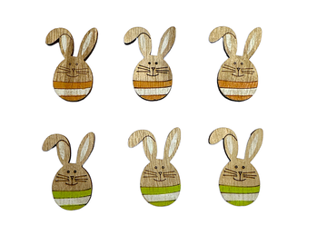 Samolepiace drevené ozdoby 6ks - guľaté zajace