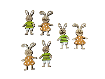 Samolepiace drevené ozdoby 6ks - zajac a zajačica