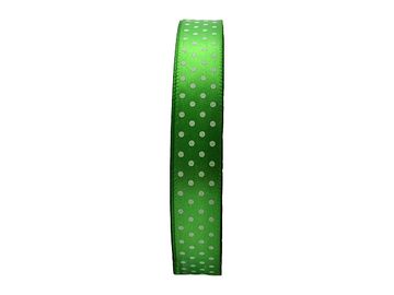 Saténová stužka s bodkami 13mm - zelená